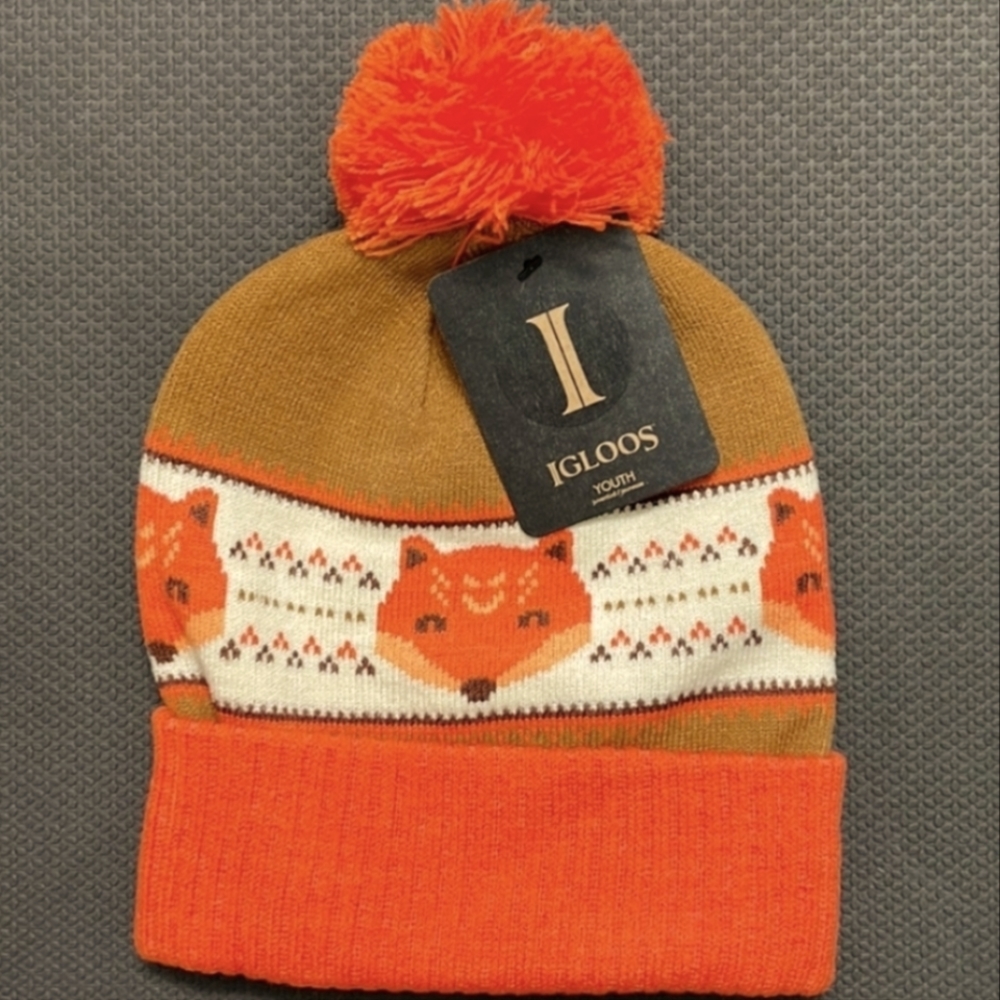 NWT Igloos Fox Knit kids Hat Winter cap OS YOUTH